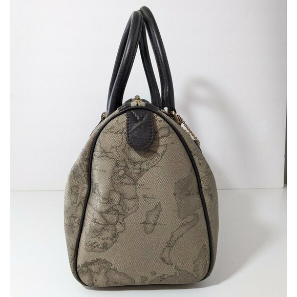 Alviero Martini 1st Classe Italy Map Print Satchel Bag Purse Boston Gray Tortora - Picture 3 of 12